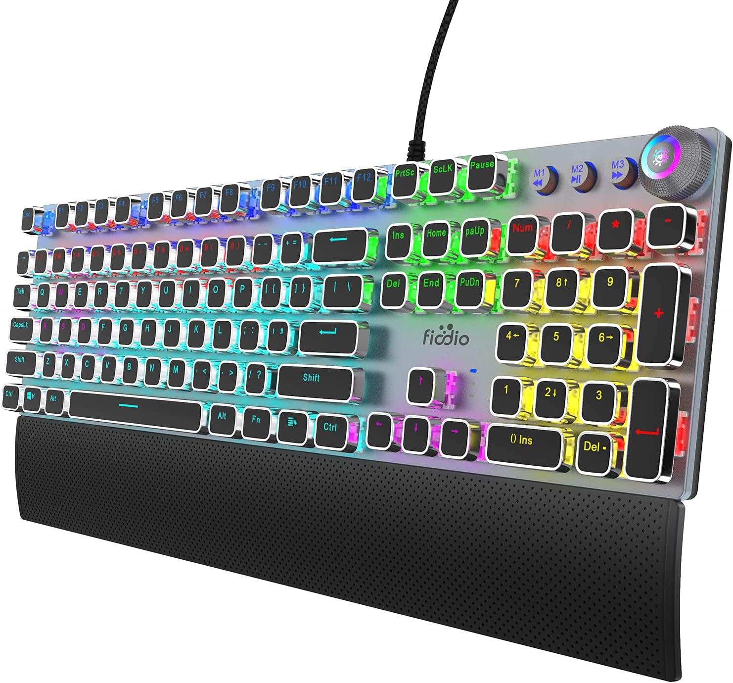 Fiodo Gaming Mechanical Keyboard, Customizable RGB Backlit, 104 Anti-ghosting Keys, Quick-Response & Quiet Black Switches and Multimedia Control for PC and Desktop Computer, with Removable Hand Rest
