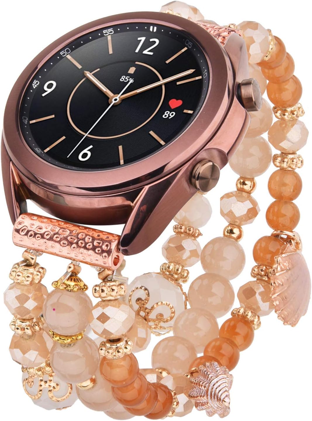 MOFREE Compatible for Samsung Galaxy Watch 3 41mm/Watch 4 40mm 44mm/Watch 4 Classic 42mm 46mm Bands Women, 20mm Handmade Fashion Elastic Beaded Bracelet Replacement for Galaxy Watch 42mm/Active/Active 2(Shallow Walnut)