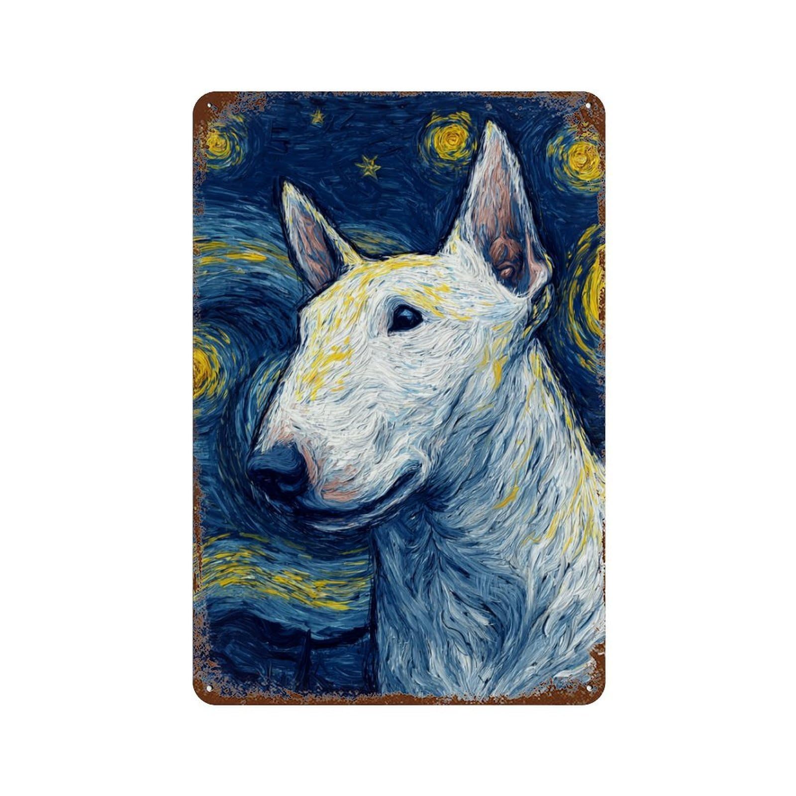 Starry Night Bull Terrier -8 Rusty Metal Tin Sign 11.8"x7.9", Old School Wall Decor for Garage, Pub Or Kitchen