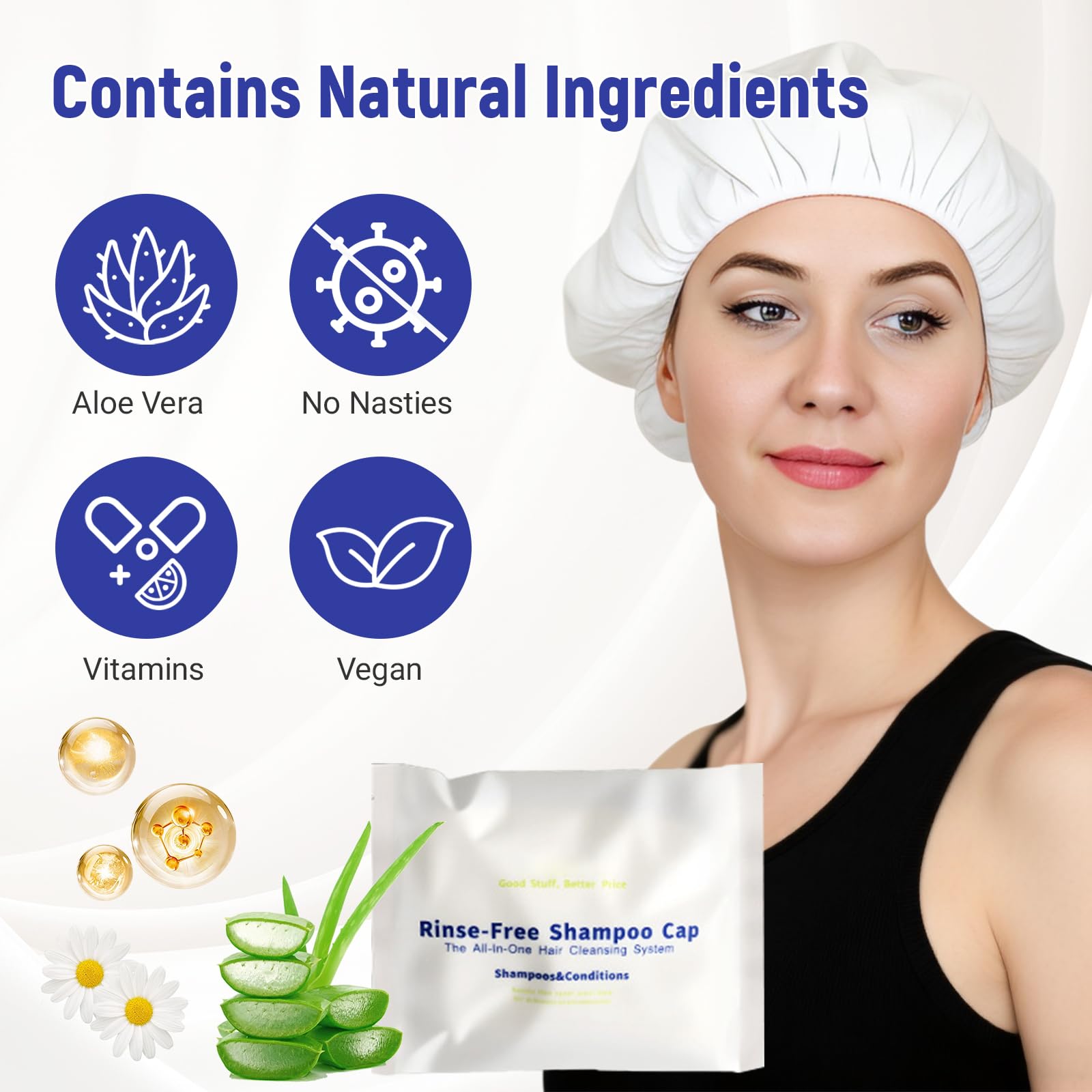 Tingjoo 5 Pcs No Rinse Shampoo Cap Bulk Waterless Rinse Free Disposable Dry Hair Wash Caps For Elderly, Bedridden Patients, Post Surgery, Hospital Stays