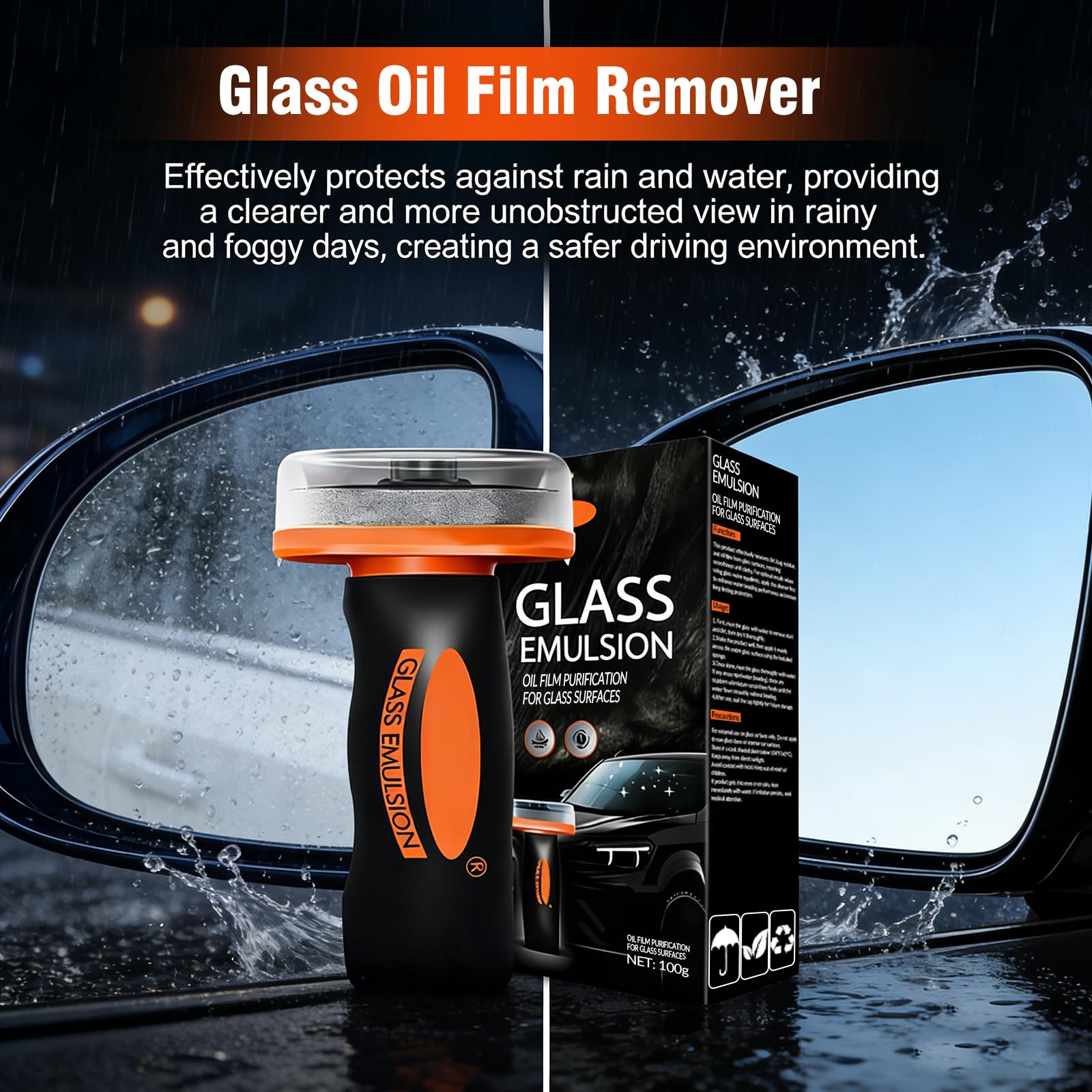 Glass Emulsion Cleaner & Glass Oil Film Remover for Cars – Roll-On Glass Guard with Brush, Removes Oil, Grease & Fog, Anti-Fog Windshield Cleaner for Clear Driving Visibility (Orange) - 5