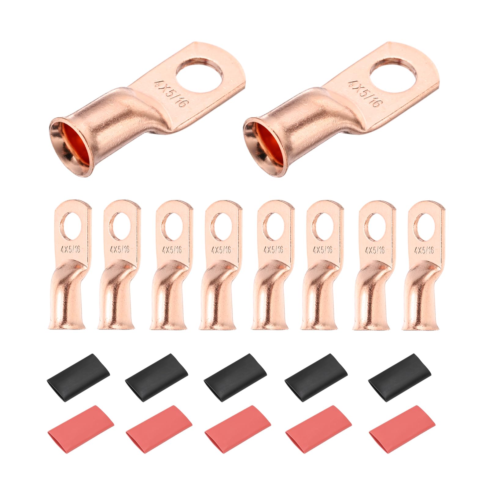 DMiotech 10 Pcs 4 AWG - 5/16" Copper Cable Lugs, Battery Cable Ends, Heavy Duty Copper Wire Lugs with 10pcs Heat Shrink Tubing for Electrical Projects, Copper