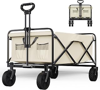 DreamQuest Folding Wagon Large Capacity Foldable Wagon with All-Terrain Wheels Wagon Fold in one Second, Portable Outdoor Wagon Suitable for Beach, Garden, Camping, Shopping