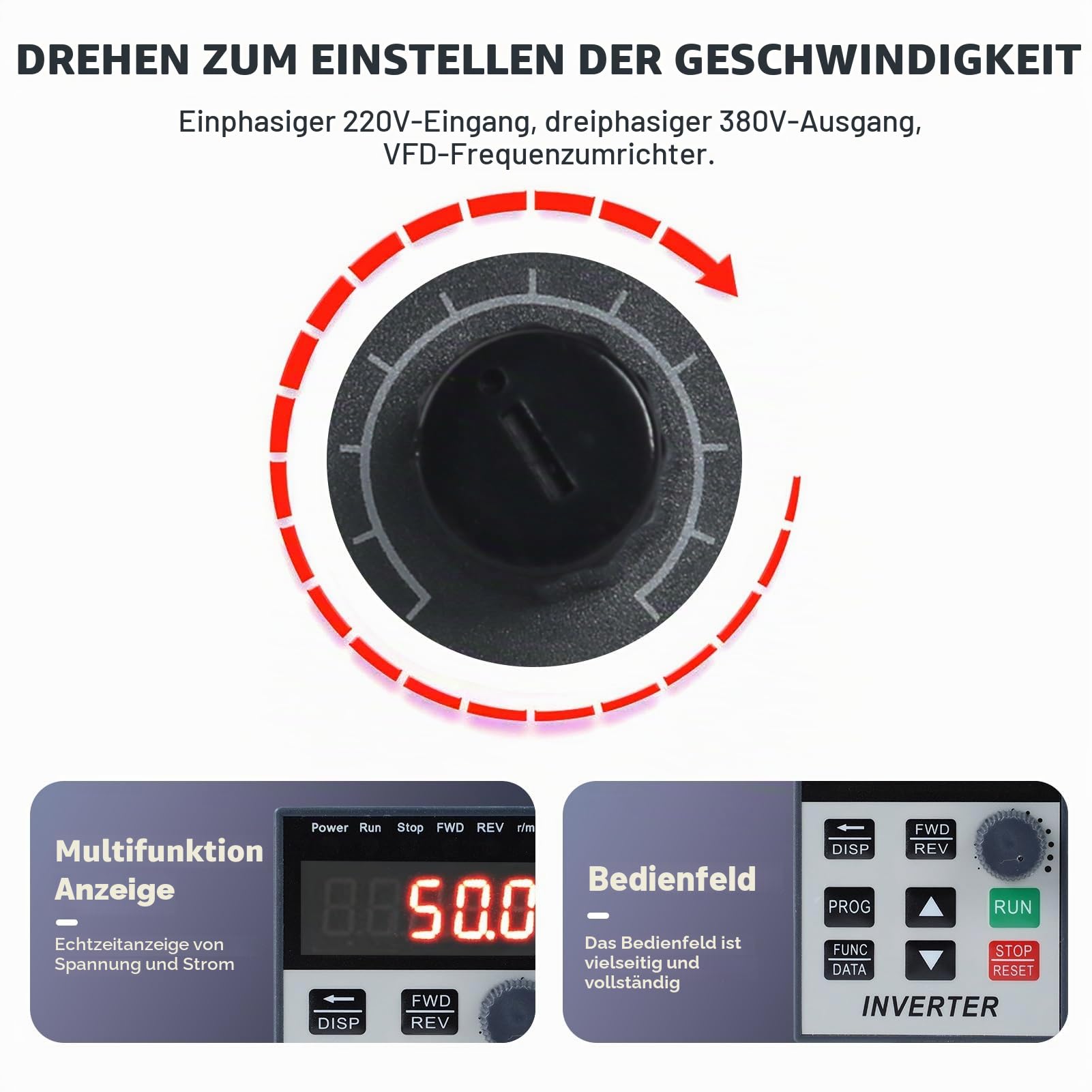 Jadeshay Frequenzumrichter 2,2 kW VFD Drehzahlregler 1 Phasen 220V Eingang 3 Phasen 380VAusgang AC220V Wechselrichter Motordrehzahlregler für Motor