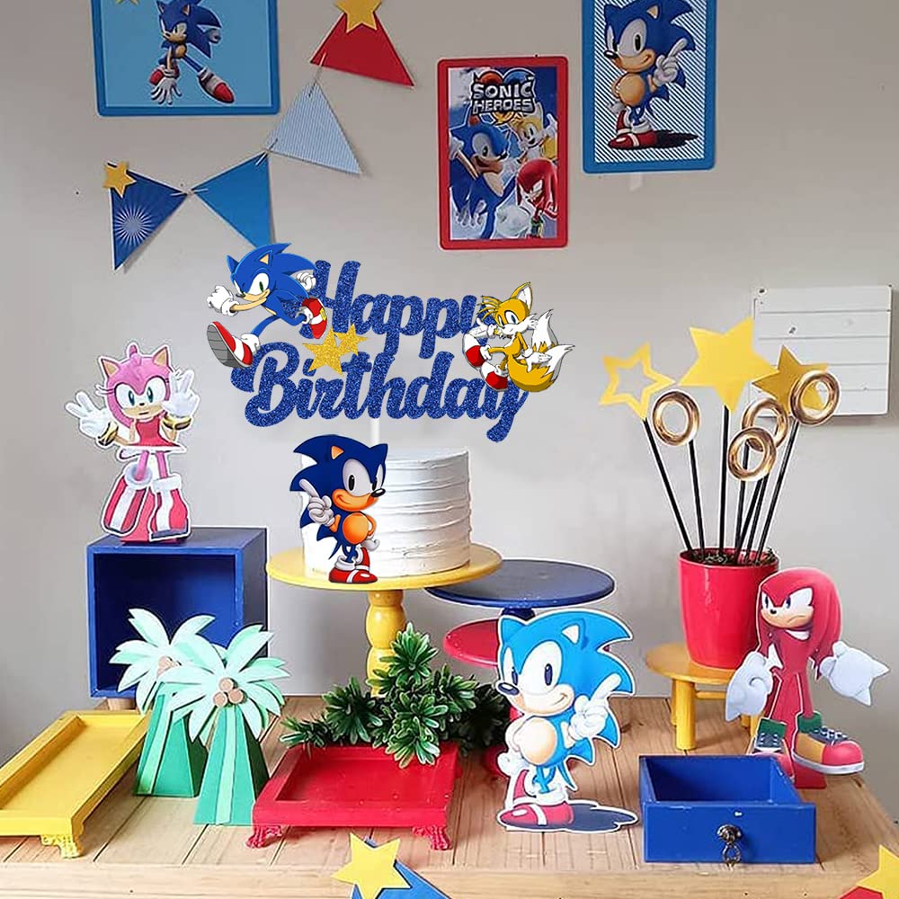 Buy GOGOPARTY Blue Hedgehog Happy Birthday Cake Topper, Sonic Cake
