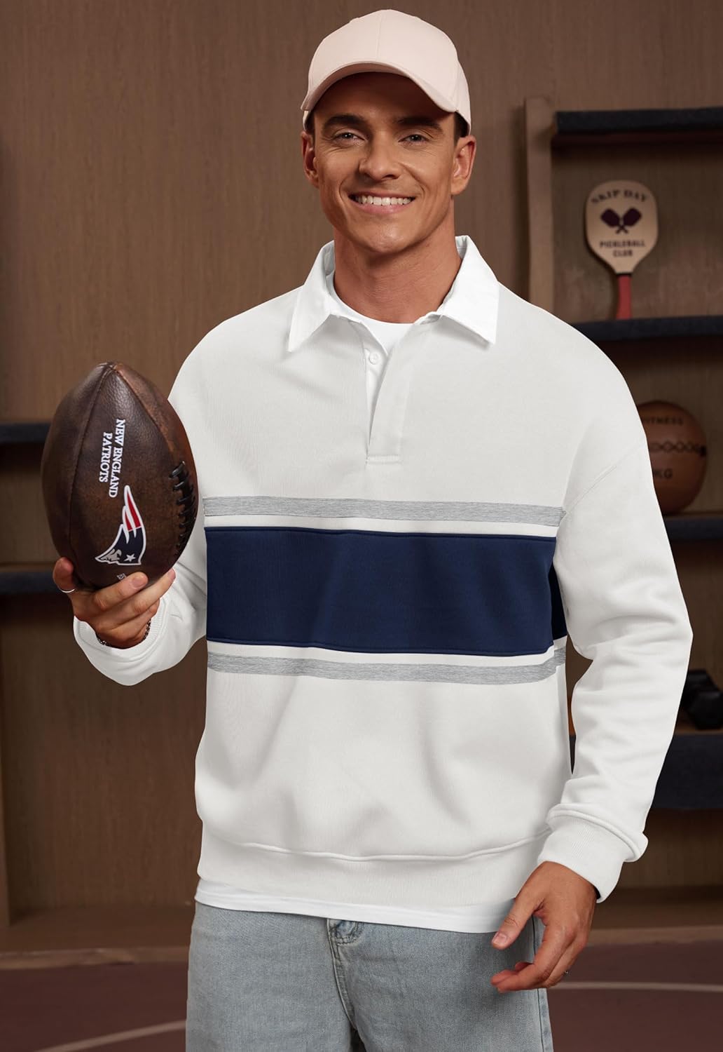 Men Fleece-Lined Rugby Shirts Heavyweight Color Block Long Sleeve Sweatshirt(S-2XL) - Image 3