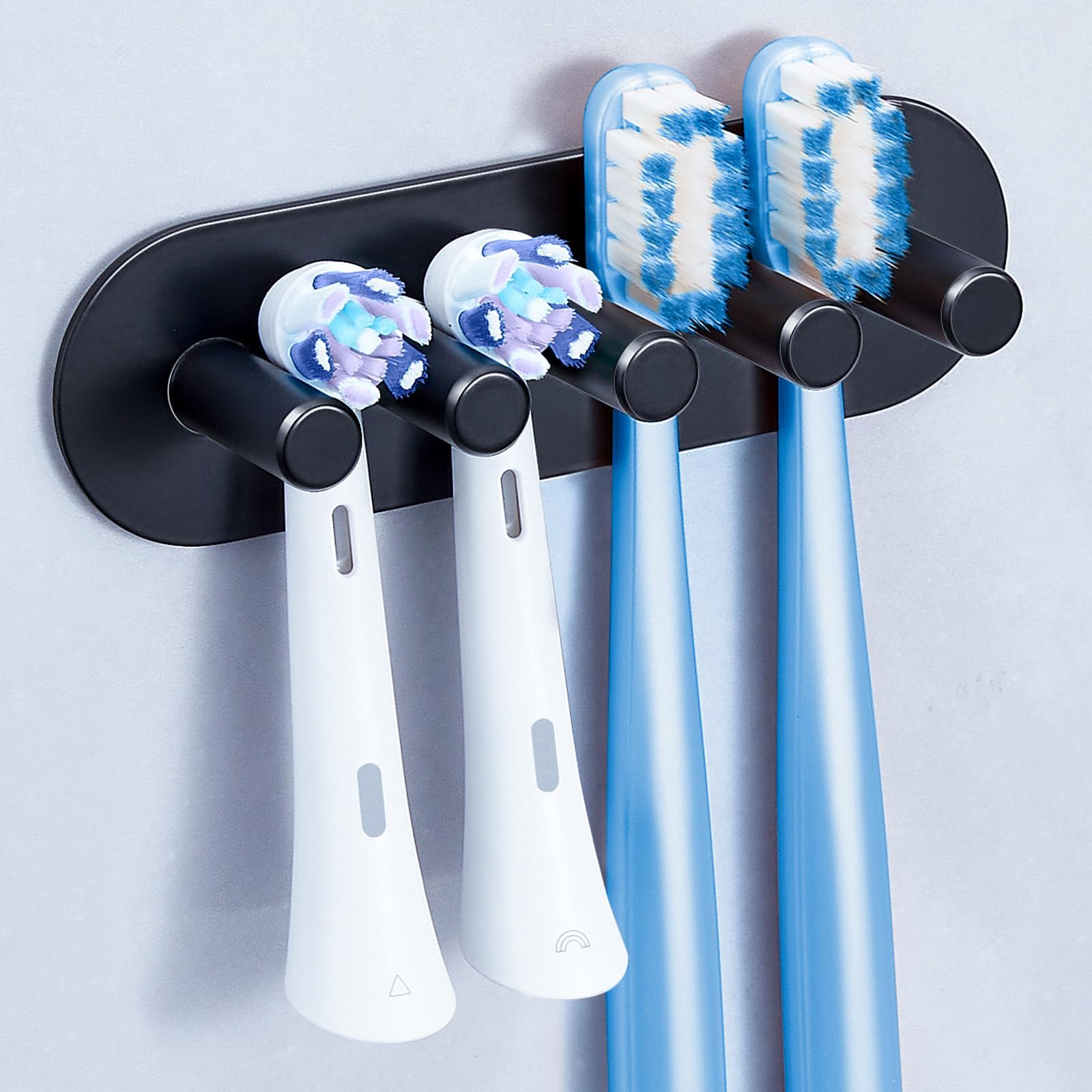 Toothbrush Holder, Electric Toothbrush Holder Wall Mounted, Anti-Rust Metal Toothbrush Head Holders for Bathroom, Self Adhesive Non Screw Tooth Brush Holder Organiser (Black, Large)