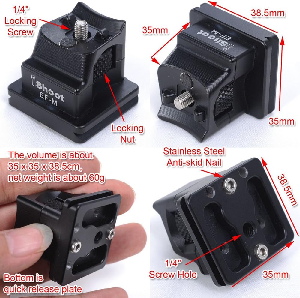 CNC machined Aviation Aluminum Replacement Base Foot Stand for Canon EF-EOS M Mirrorless Camera Lens Mount Adapter Ring Bottom is Camera Quick Release Plate Feature
