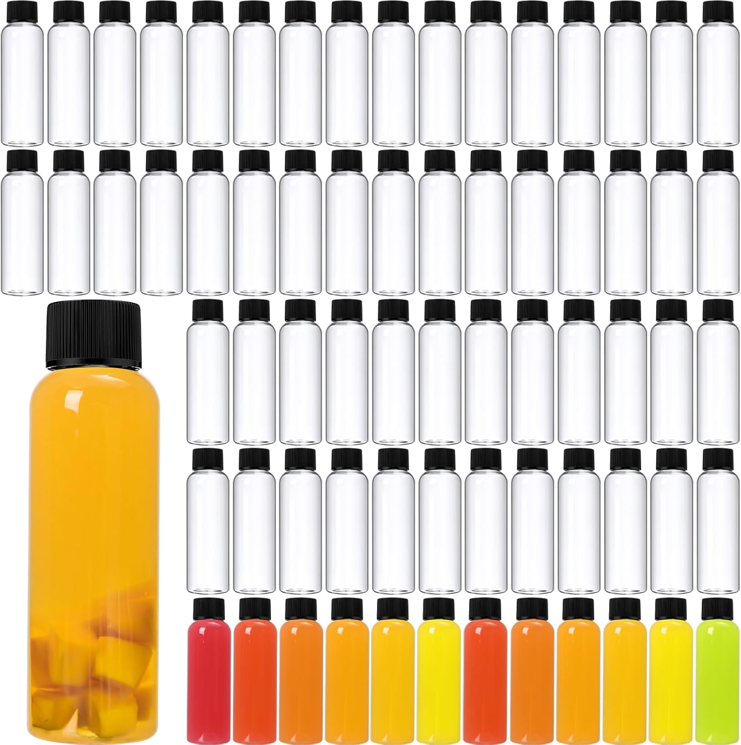 Eccliy 100 Pcs 2oz Clear Plastic Bottles Mini Juice Bottle with Screw Lid Small