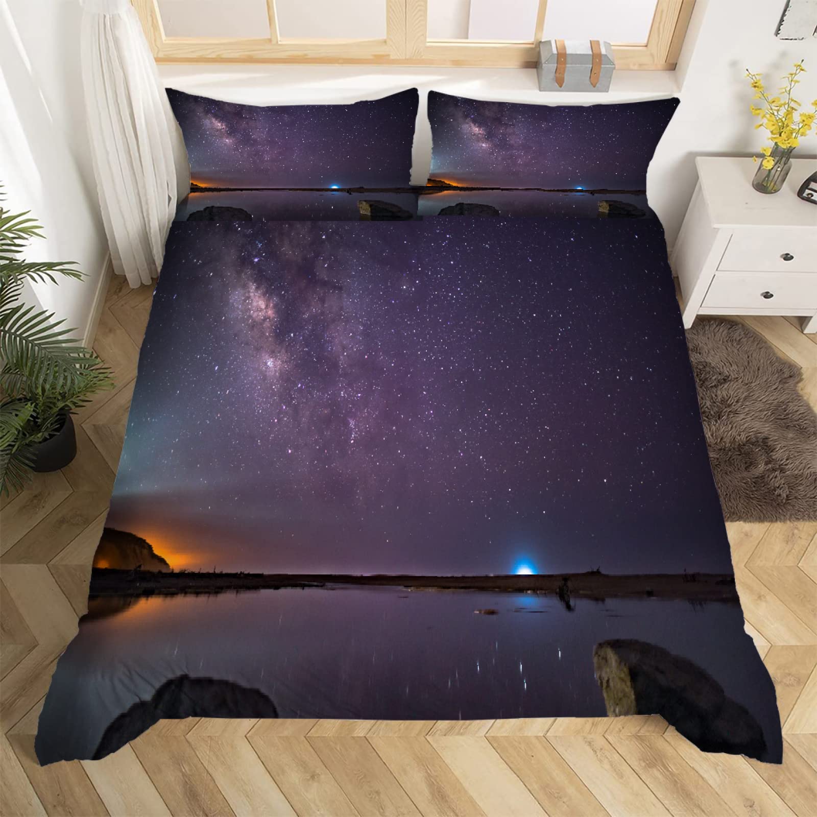 Starry Sky Galaxy dekbedovertrek 160 x 200 cm, met 2