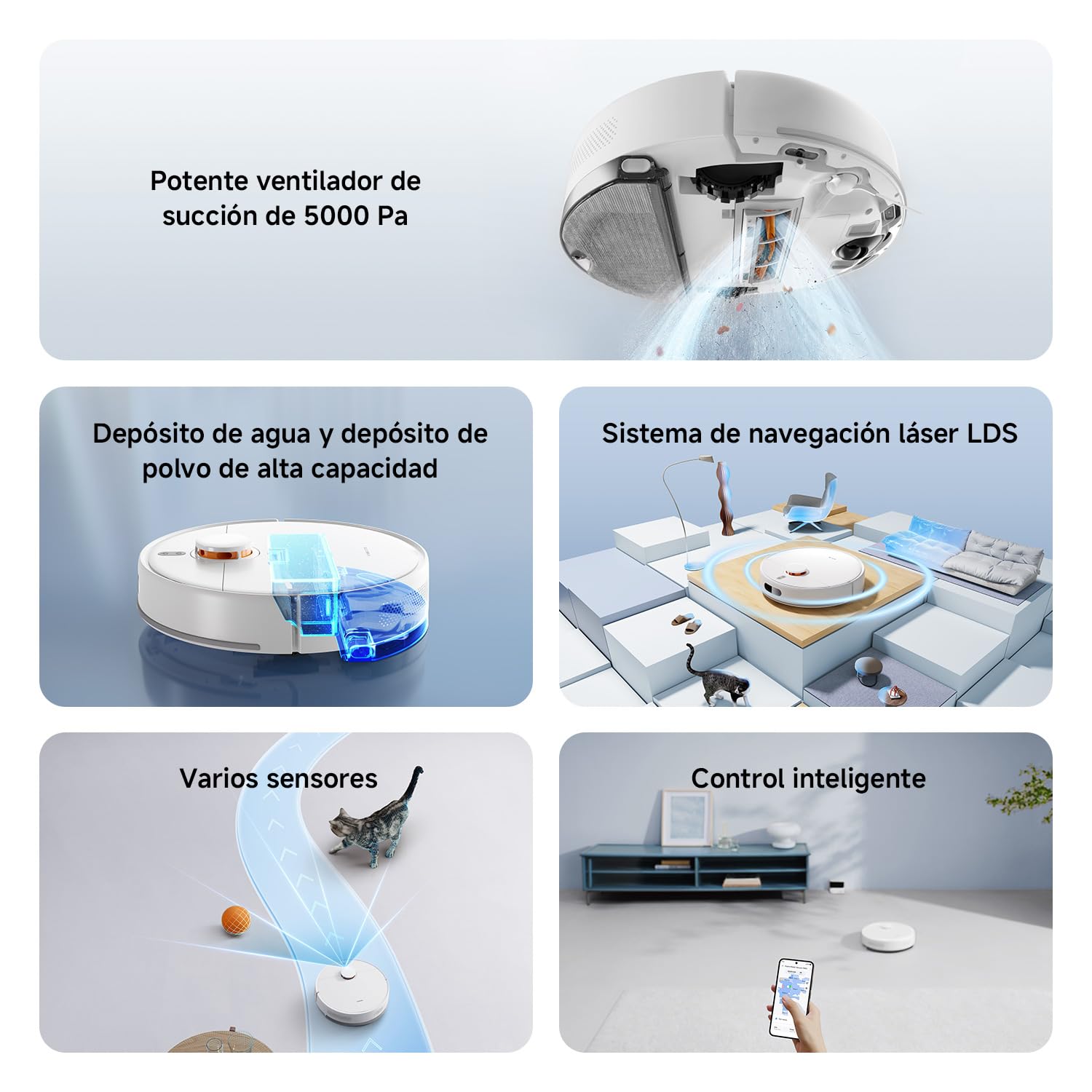 XIAOMI Robot Vacuum S40C, Aspirador y fregona 2 en 1, 5000Pa de succión, navegación Inteligente LDS, Recarga automática, Compatible con Suelos Duros y alfombras de Pelo Corto - 3
