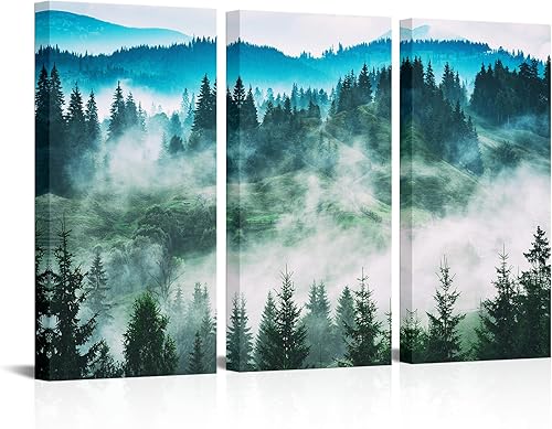 Miniatura 1 de Biuteawal Arte de pared de bosque verde, árbol brumoso, montaña, paisaje, impresión fotográfica, decoración de sala de estar, obra de arte natural