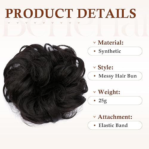 Miniatura 10 de Benehair Moño desordenado, pieza de pelo recogido para mujer, esponjoso, ondulado, moño con dona, moño sintético con banda de goma elástica, color