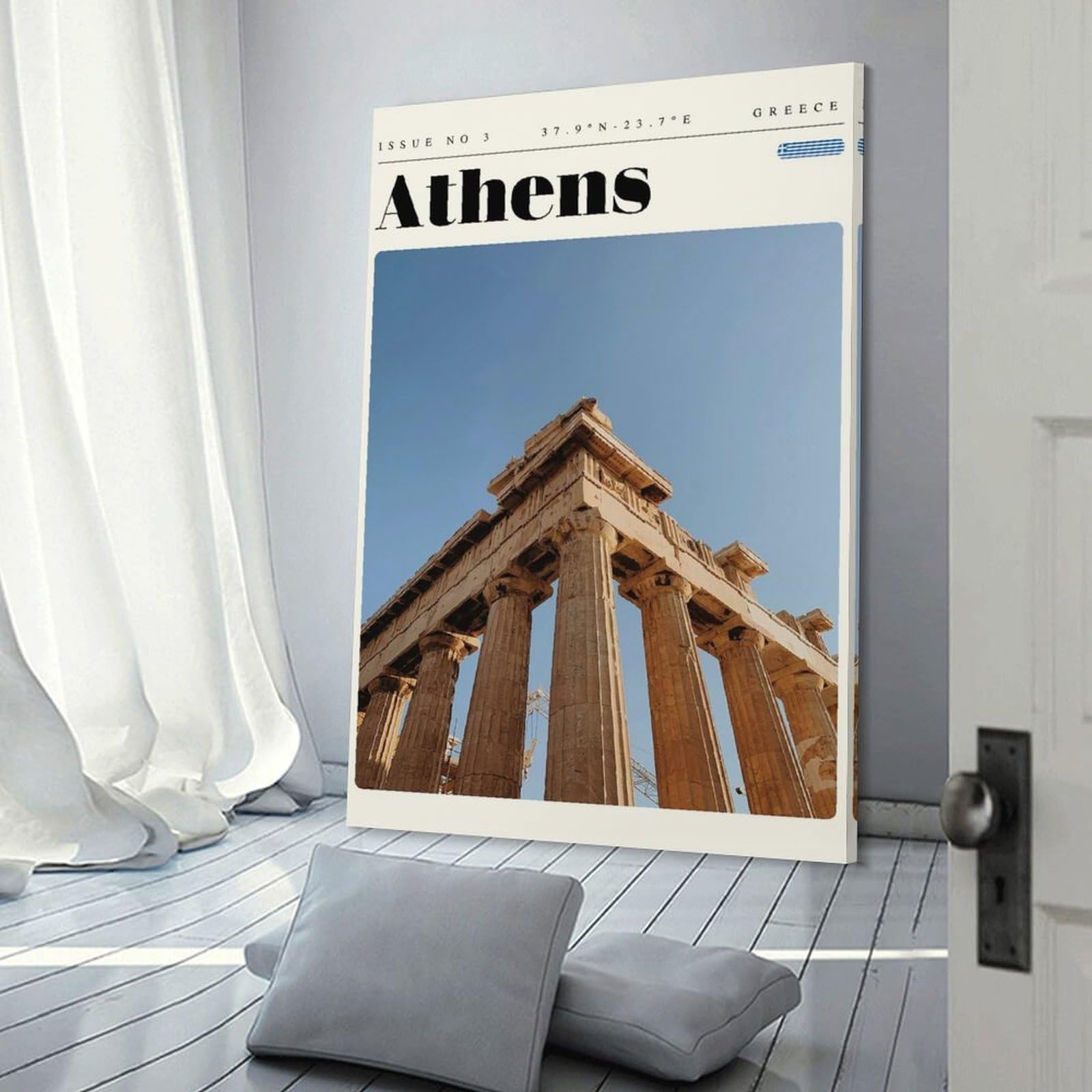Junmoney Wall Decor Canvas Print Athens Greece Travel Art, 20x30inch(50x75cm), for Home Lounge, Bedroom Or Reading Nook, Canvas Styling for A Polished Room Look