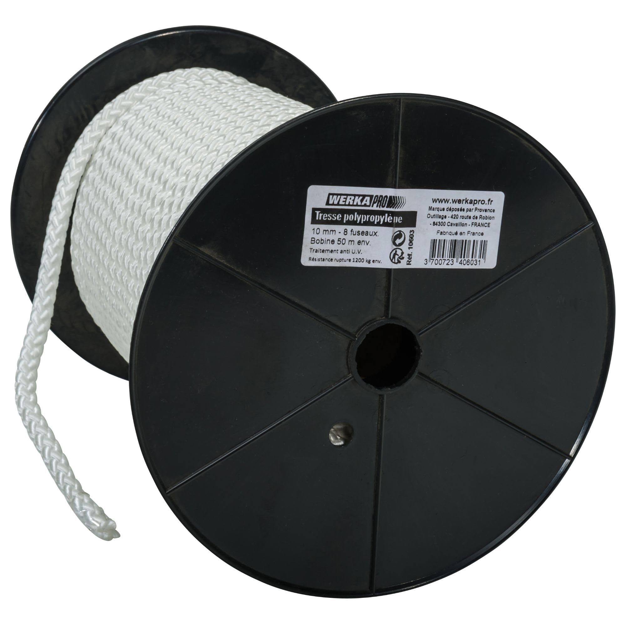 WERKA PRO Tresse Polypropylène Ø8mm 50m - Corde Résistance 900kg Pour Arrimage Toile Ombrage Blanc