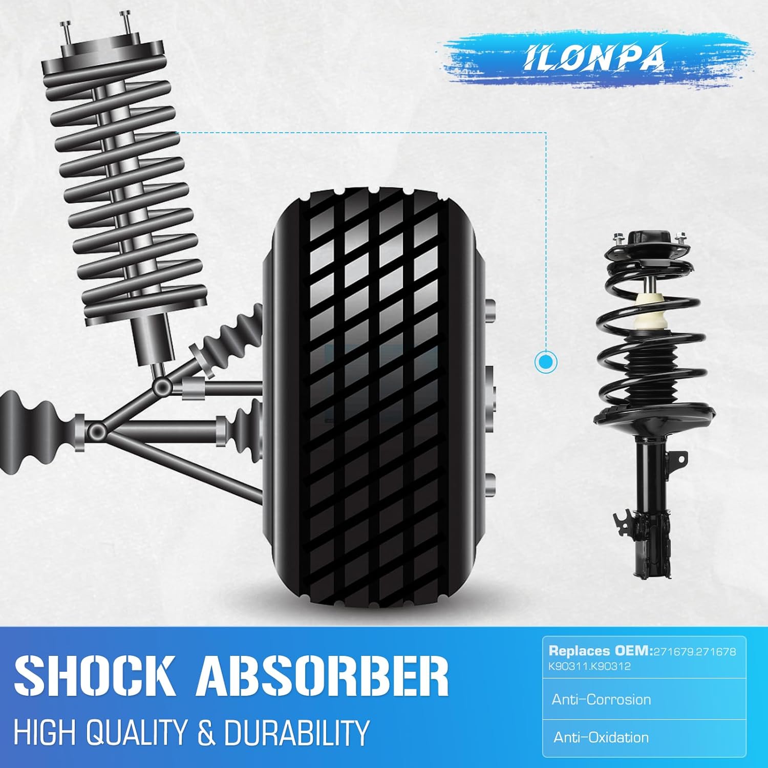 Front Struts w/Coil Spring & Sway Bar Links for 97-01 Lexus ES300 / 97-01 Toyota Camry / 99-03 Toyota Solara 3.0L / 97-03 Toyota Avalon, Shock Absorber Assembly Replace 271678 271679 K90311 K90312