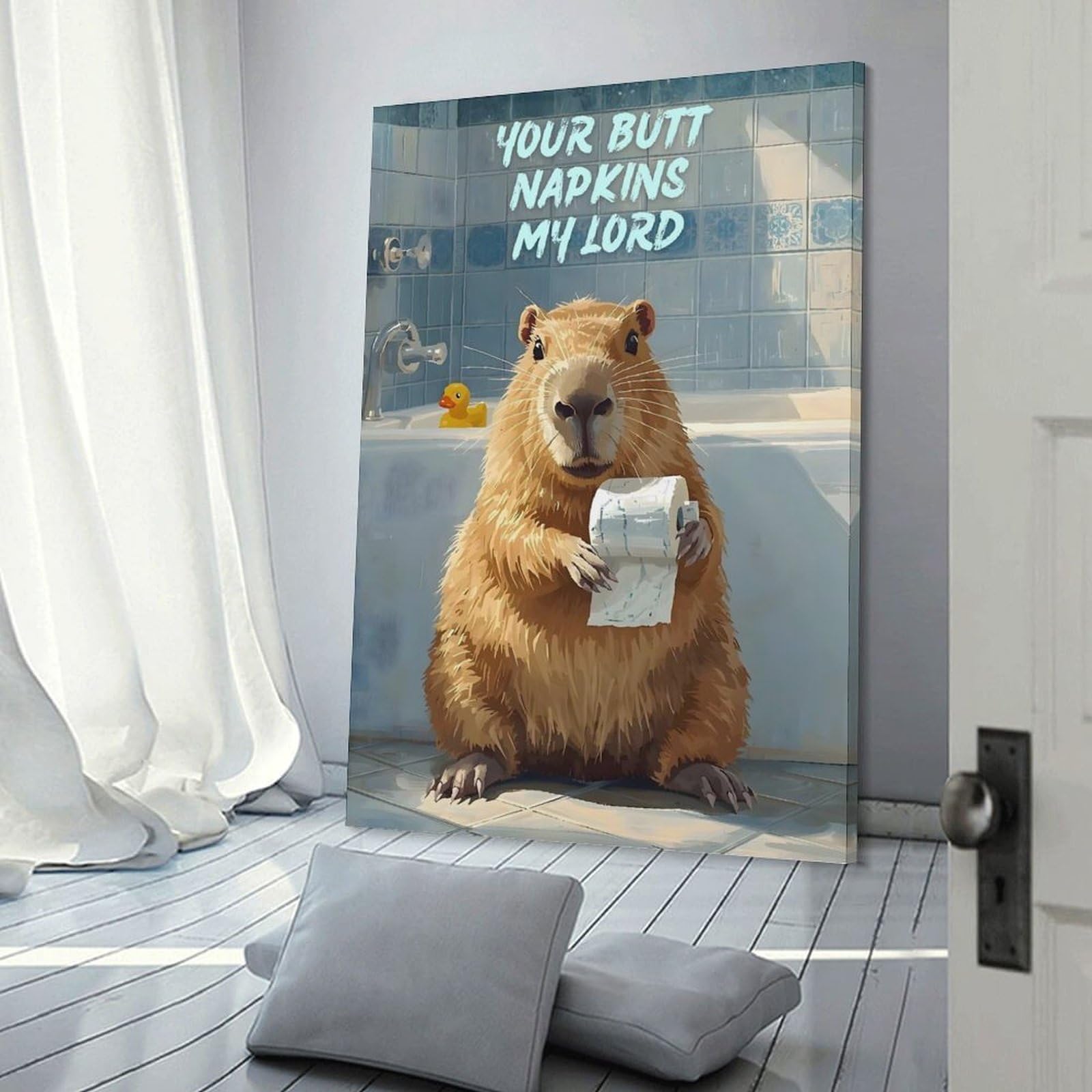 Junmoney Frame-Style-22 Capybara With Toilet Paper In Bathroom Decorative Wall Artwork 24X36inch(60X90cm), For Corridors, Hallways Or Apartment Entries, Home Artwork For First Impressions