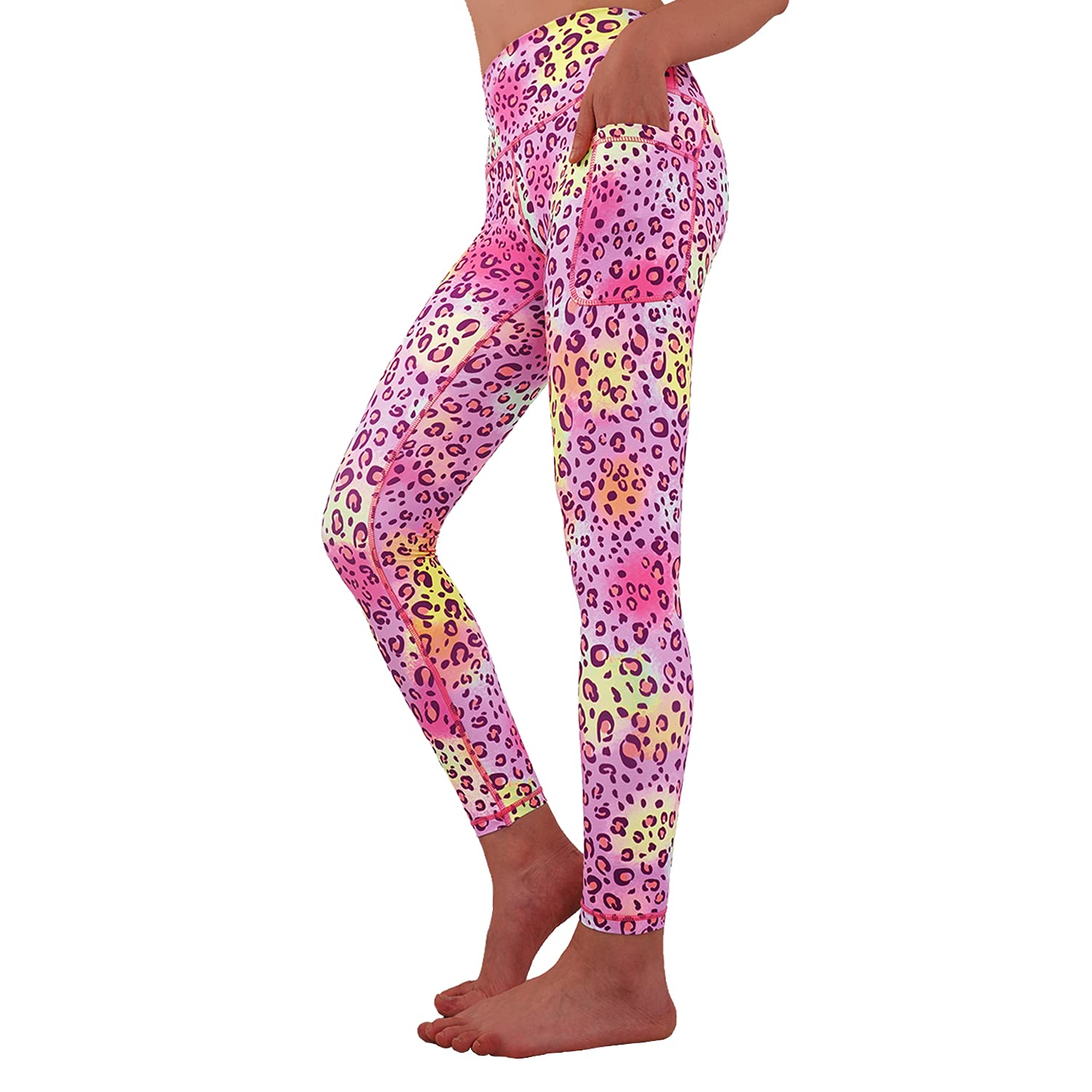 High Waisted 80s Leopard Printed Leggings with Pockets Tummy Control,Butt Lift Yoga Pants 7/8 Workout Leggings for Women