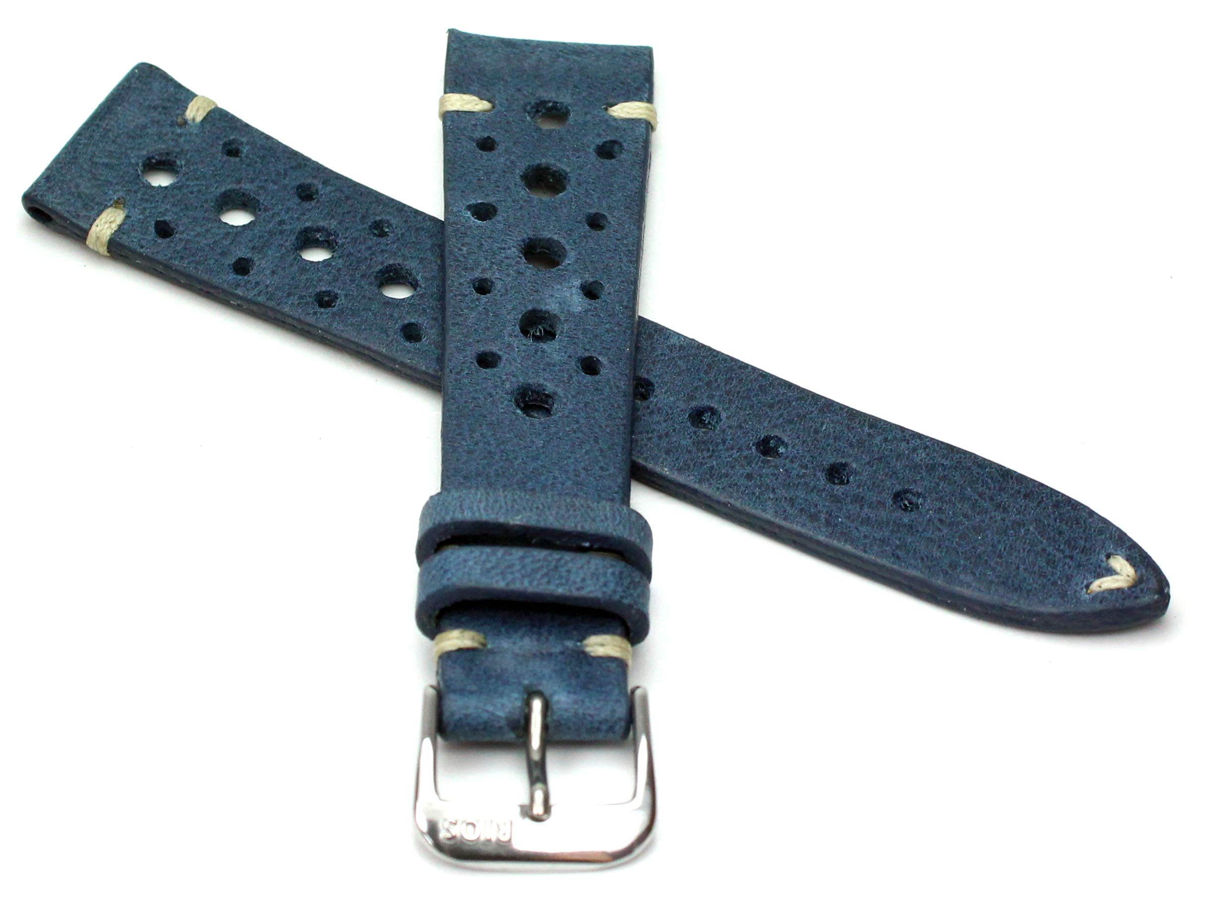 RIOS1931 Rallye Vintage Rindsleder Uhrenarmband handgemacht in Deutschland 20mm blau