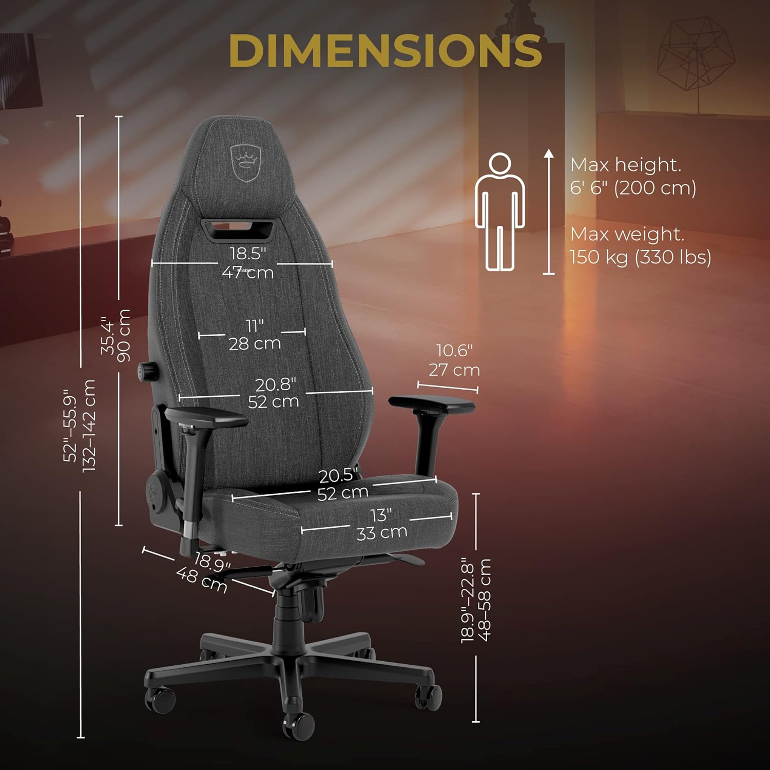 noblechairs Legend Ergonomic Gaming Chair, Office Chair with Lumbar Support, Fabric, Anthracite Edition