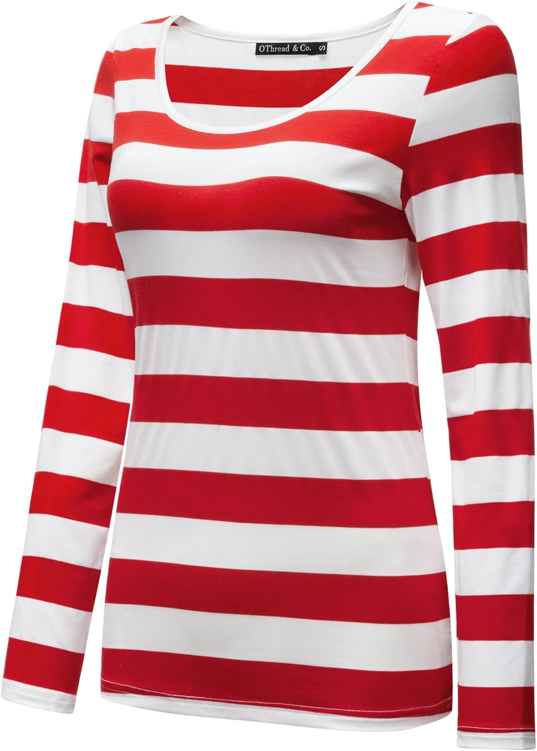 OThread & Co. Women's Long Sleeve Striped T-Shirt Basic Scoop Neck Shirts - Image 2