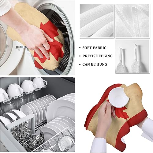 Miniatura 5 de Juego de 4 toallas de cocina con la bandera de Canadá y paños de cocina, paños de cocina decorativos, toallas de mano absorbentes de hojas de arce