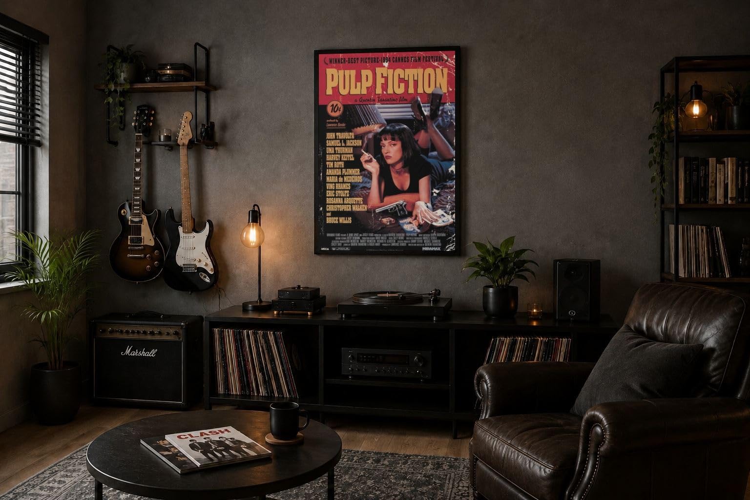 Grindstore Pulp Fiction - Maxi poster di Uma sul letto, con cornice in legno nero