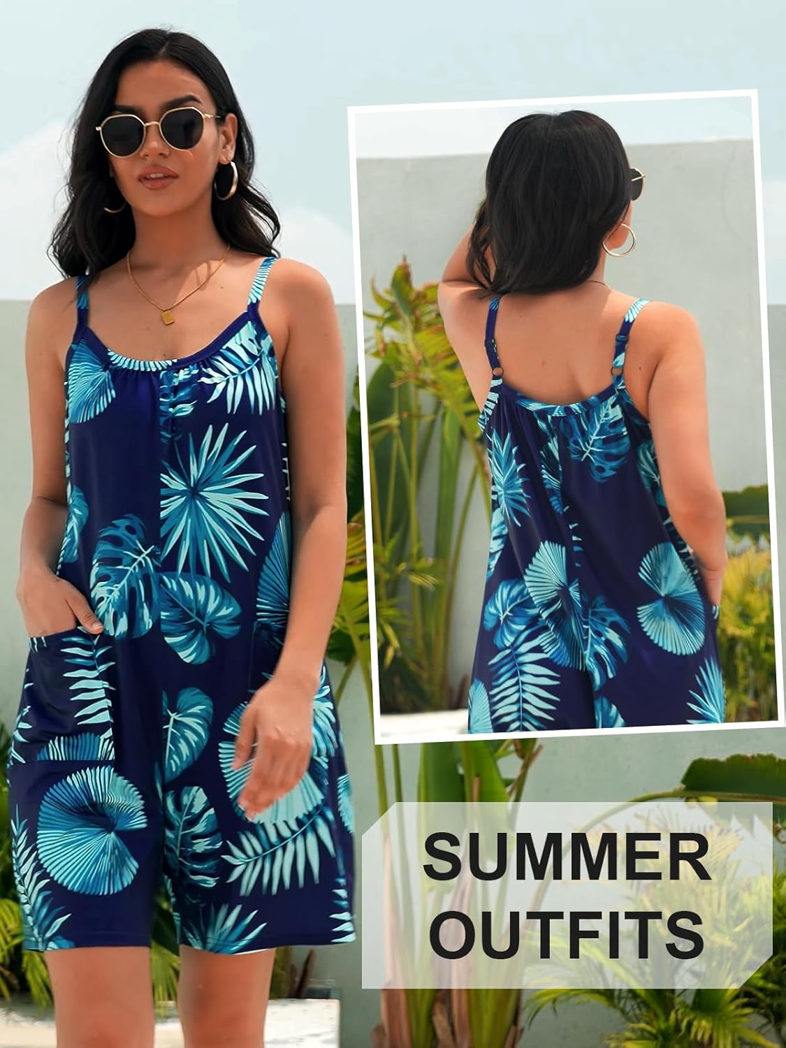 Vigorics Casual Rompers for Women Summer 2025 Sleeveless Adjustable Strap Shorts Jumpsuits Stretchy Romper with Pockets - Image 5