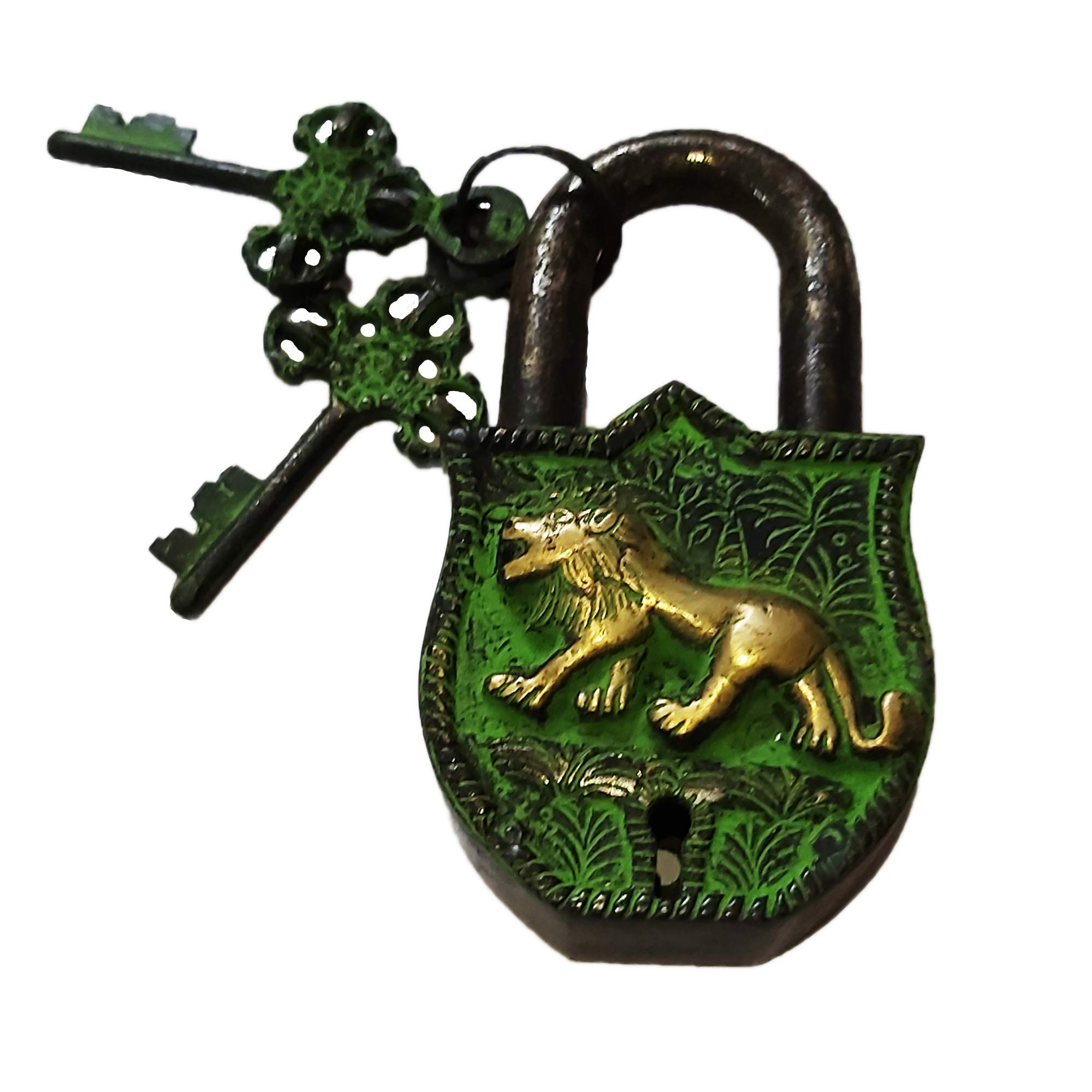 Brass Tiger Design Padlock With 2 Keys - Antique Functional Lock