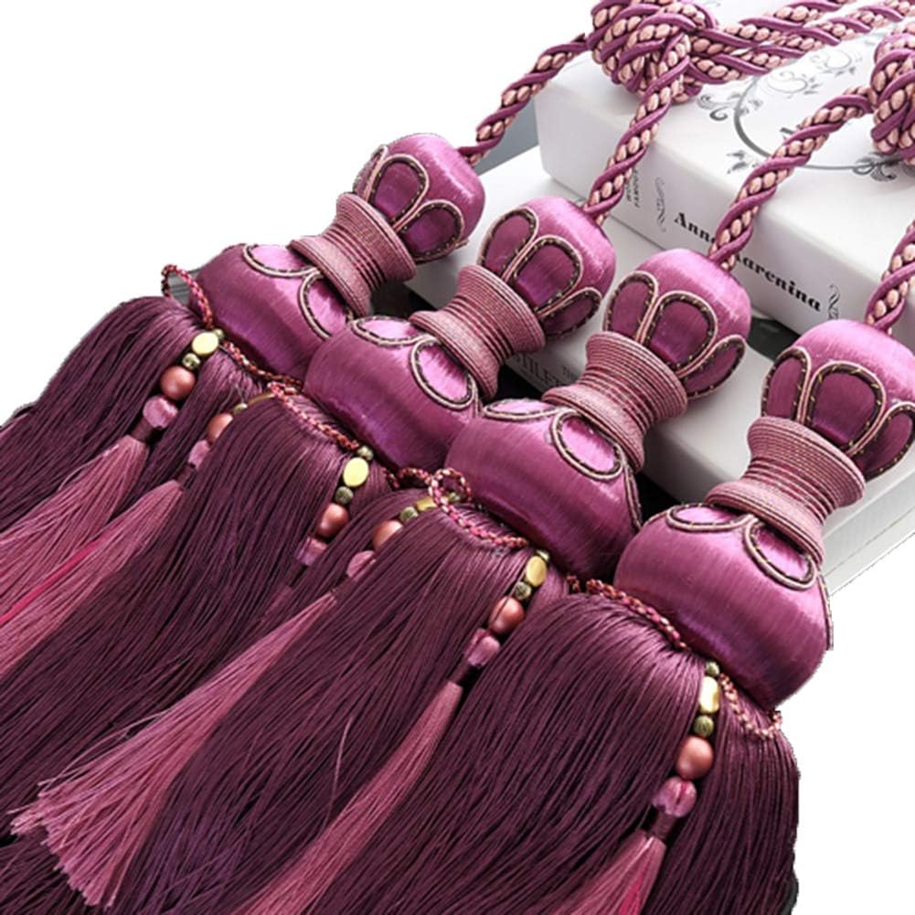 1 Pair High-Grade Luxurious Beaded Tassels Curtain Tiebacks Curtain Cord Double Ball Type Tassels Curtain Tiebacks (Purple)