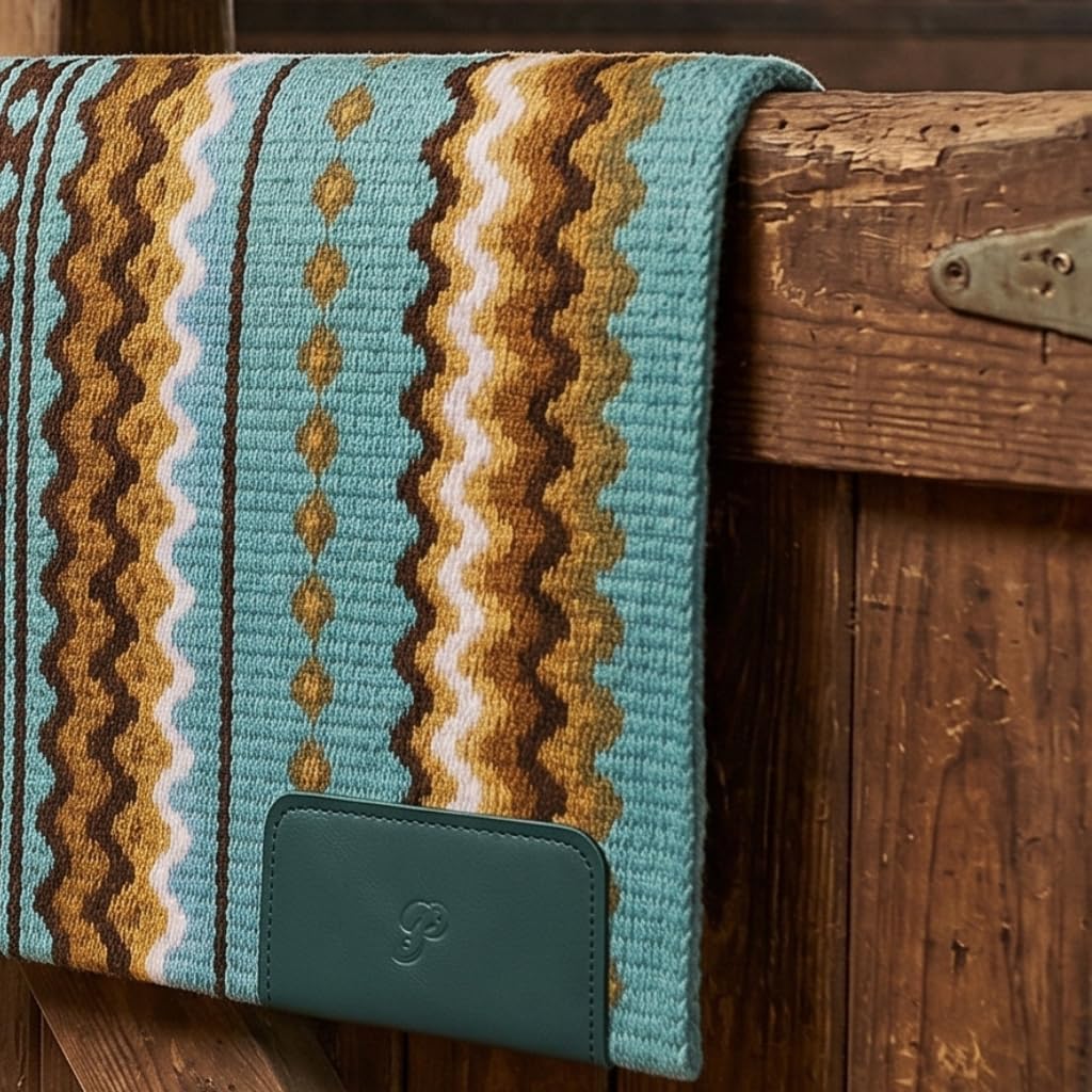 Western Show Saddle Pad/Blanket for Horses - Handmade Wool Saddle Blanket with New Zealand Design, Thick, Durable & Comfortable for Horse Riding (34” L x 42” W x 1) M16