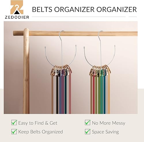Miniatura 2 de ZEDODIER Perchas para cinturón, paquete de 2 organizadores de accesorios de armario plateados, organizador de armario para cinturón, corbatas