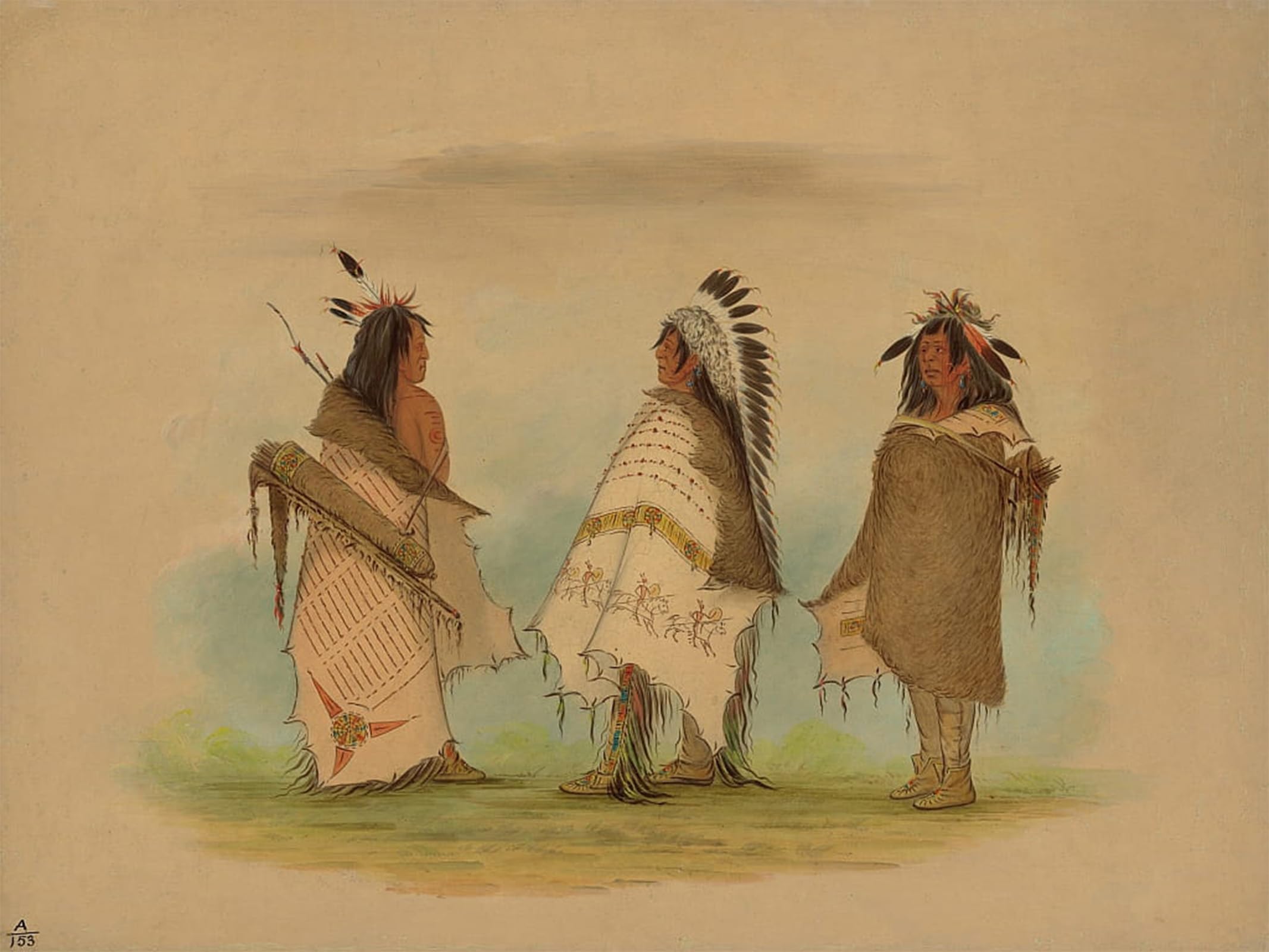 POSTERIIk Famous Modern Artwork Art Mural Three Shoshonee Warrioriess by George Catlin Oil Paintings Pictures for Home Decor 60x90cm