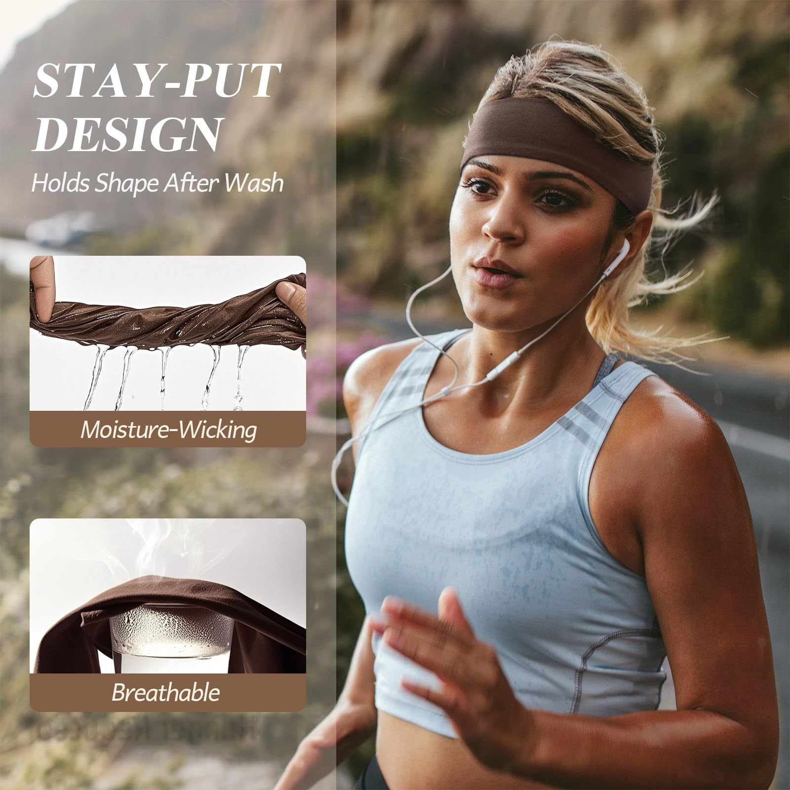 Cinta Pelo Deporte, Diademas Mujer & Hombre Antideslizante Sport Headband Elástica Deportivas Cinta para el Pelo Yoga
