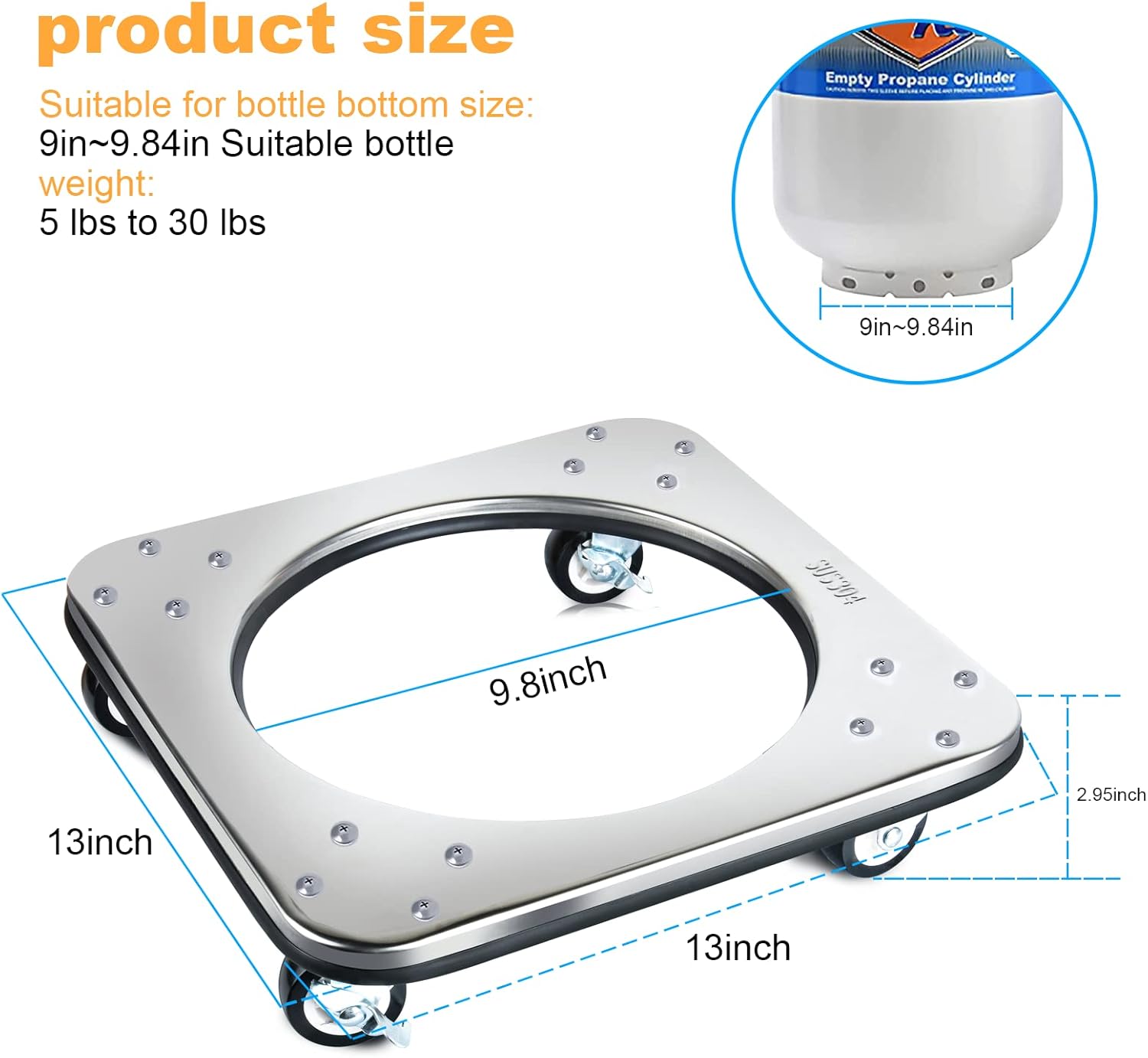 Movable Propane Cylinder Base, Fixed Propane Tank Tray with Brake Wheel, 5-30ib Gas Cylinder Fixed Shelf, Used for Gas Cylinder Consignment and Fixed Storage