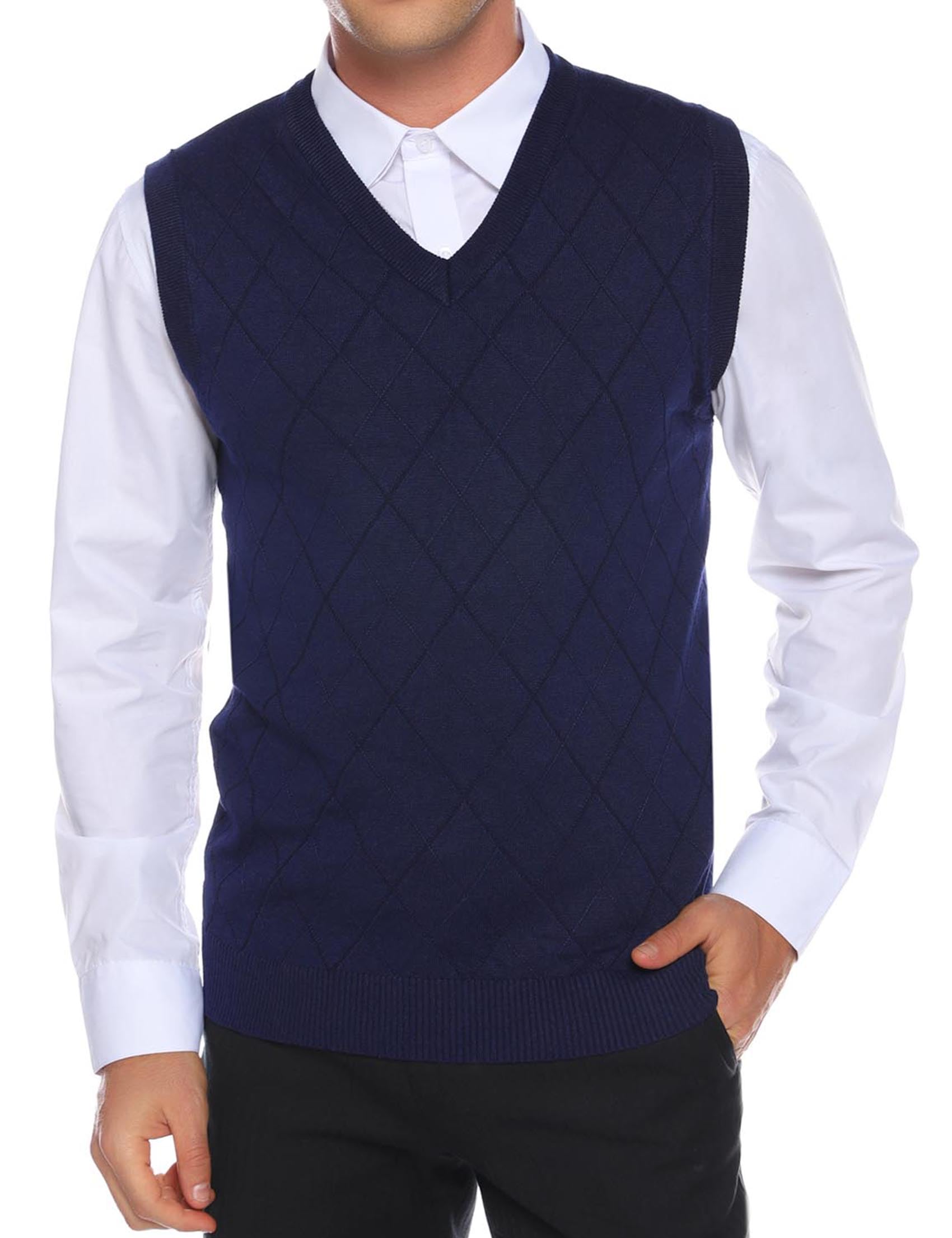 Sykooria Gilet Maglione da Uomo con Scollo V Maglioncino Smanicato Senza Maniche Pullover Gilet Cotone in Maglia Invernale Maglioni e Cardigan da Uomo Casual