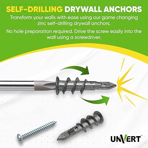 Miniatura 4 de #8 Kit de anclajes y tornillos para paneles de yeso, anclajes de pared de zinc para paneles de yeso resistentes, con tornillos de anclaje