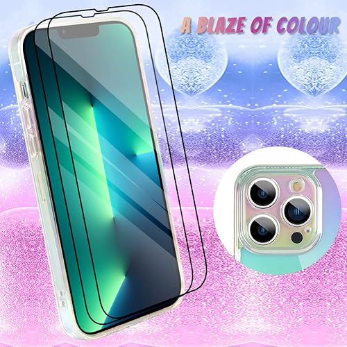 Miniatura 2 de Bonoma Funda compatible con iPhone 13 Pro con cristales iridiscentes fluorescentes brillantes de lujo, protector de cámara + 2 protectores de