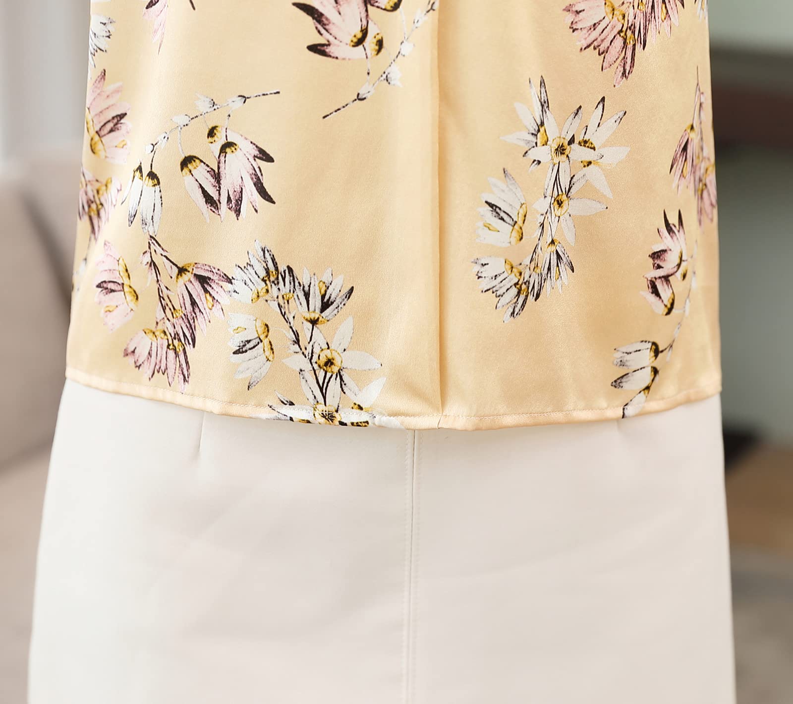 E-girl Blusa de seda para mujer con estampado de puente, blusa de manga larga con cuello en V, blusa de seda,S1922
