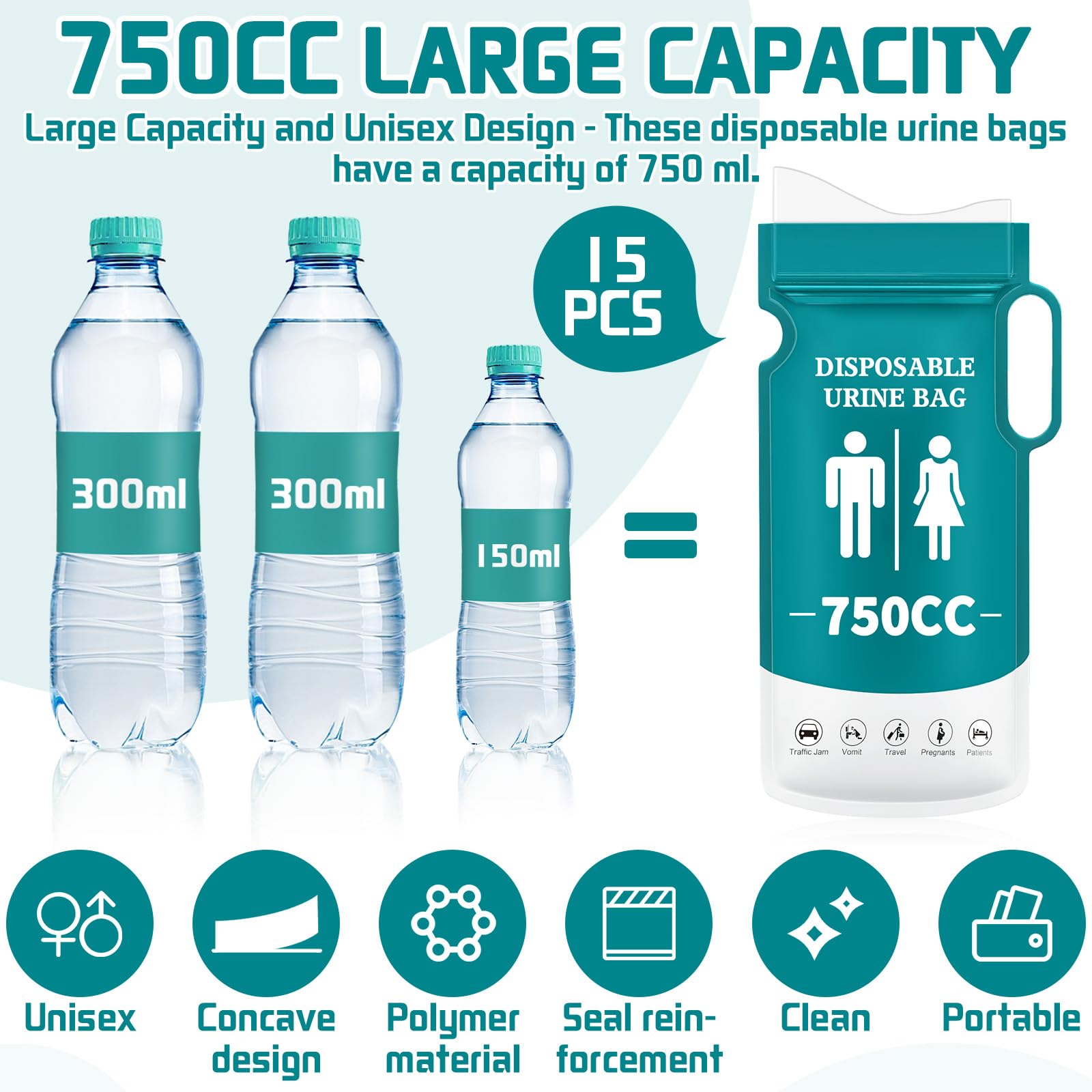 Sacchetti Urina Da Viaggio 15 Pezzi - 750ml Impermeabili | Per Uomini, Donne E Bambini - Foto 6