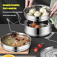 Vista 5 de Olla de cocina de acero inoxidable, olla de vapor con tapa, doble caldera para cocinar, sartén apilable de 2 niveles para cocina