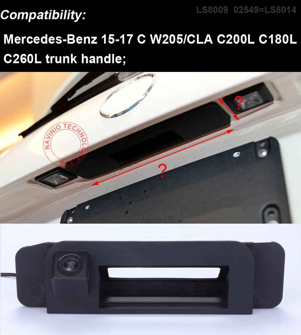 HD 170° Rear View Reverse Trunk Handle Backup Camera Compatible with Mercedes Benz X204 GLK300/GLA200 GLK200 GLK260 ML350 A180 A200 A260 GLE/GLC ML-Class/W166 W176 X166/W205 (02549(195 * 54MM))