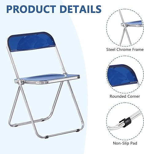 Miniatura 4 de Dolonm Silla plegable de acrílico transparente con marco de acero cromado, silla de acrílico para múltiples aplicaciones, silla transparente moderna