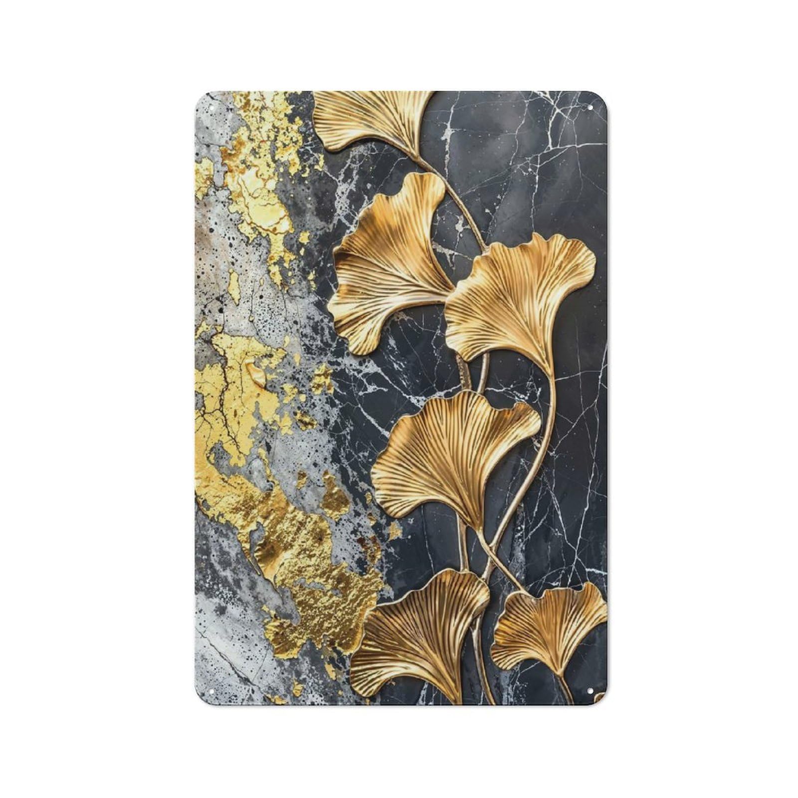 Understated Office Metal Sign 30x20cm Featuring Golden Ginkgo Elegance, Studio Wall Plaque for Office, Study, Studio Or Hallway