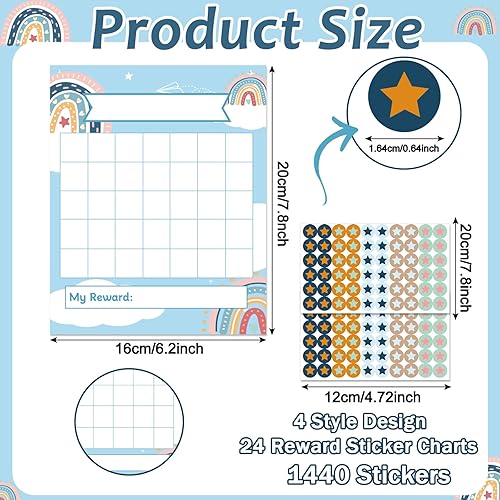 Miniatura 2 de 40 calcomanías bohemias de recompensa, gráficos de incentivo de comportamiento de arco iris, para niños, calcomanías de estrellas coloridas para