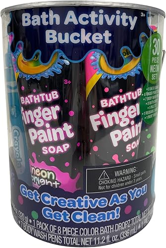 Miniatura 5 de Crayola NEON Bathtime - Paquete de cubo de actividades para niños, juego de 30 piezas con bombas de baño, tubos de jabón de pintura de dedos