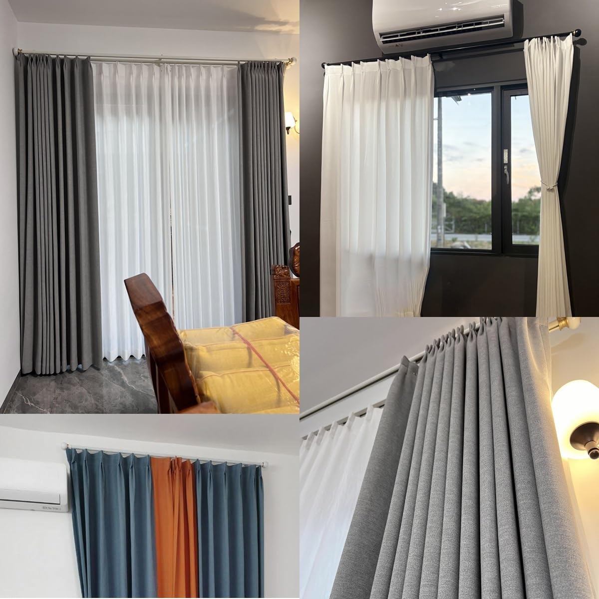 70-600cm Double Curtain Rod Decorative Drapery Rod with Round Cap Finial, Heavy Duty Aluminum Curtains Pole, Wall Mount Rail for Windows(White B,270cm/8.8ft(2 * 135cm))