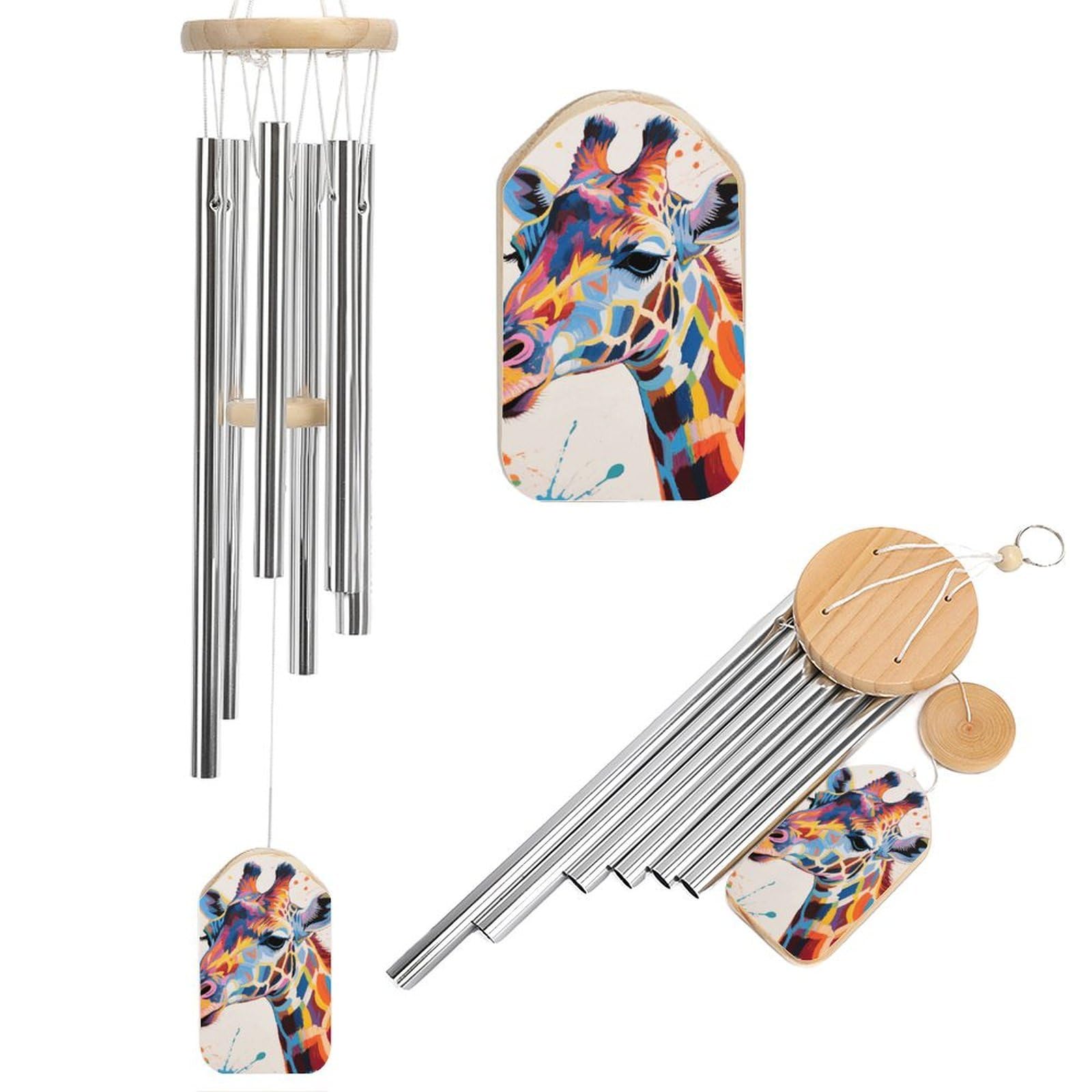 Colorful Giraffe Painting Wind Chimes for Outside Memorial Tuned Outdoor Windchimes Large Garden Decor Wind Chime with Melodious Sound for Mom Dad Grandma Home Garden Patio Decor