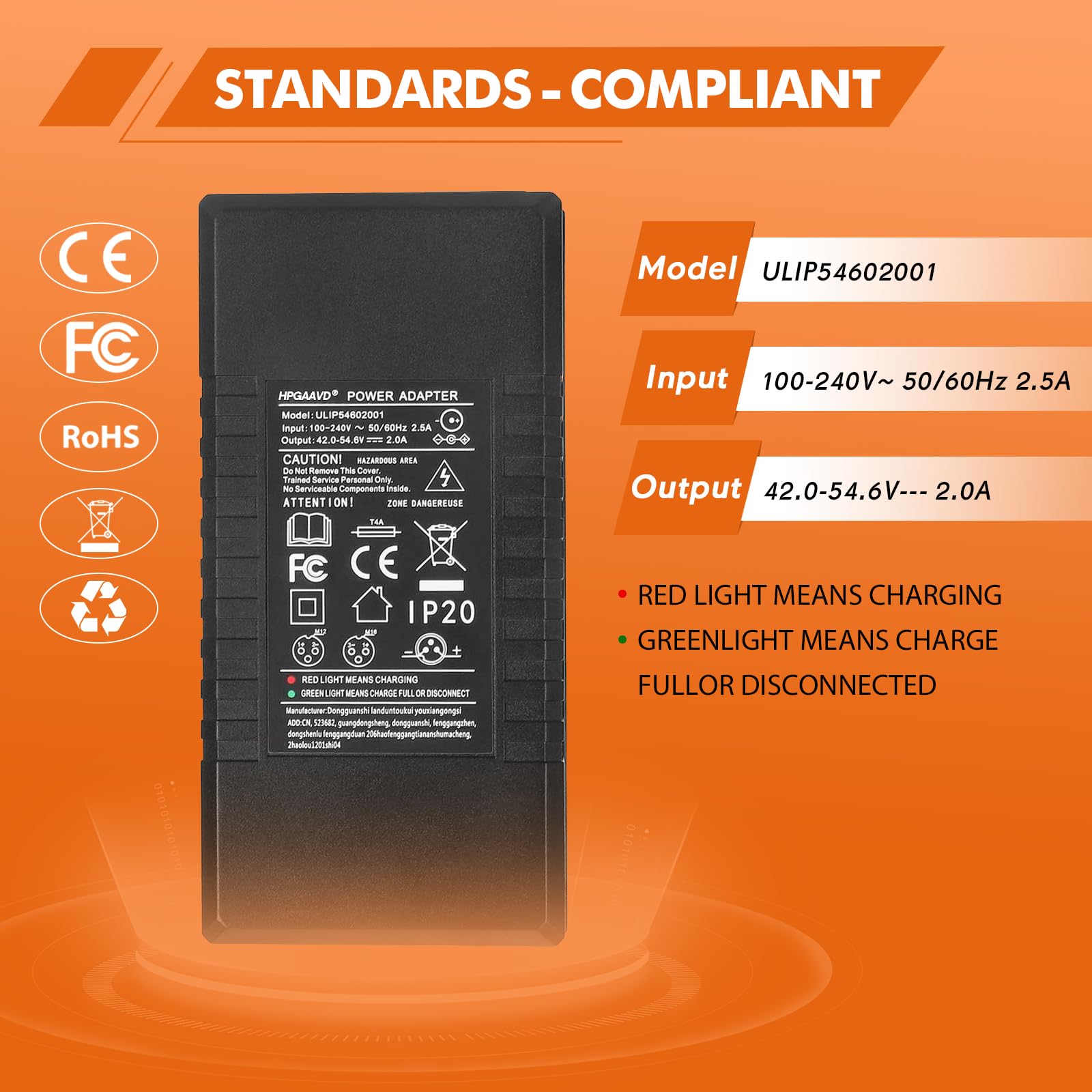 54,6V 2A Chargeur Trotinette Electrique pour Xiaomi 4 Ultra/4 Pro 2nd Gen/5, 5 Pro，48V Chargeur Universel Batterie Lithium avec 7 Connecteurs，Charge Rapide pour Hoverboard, E-Bike,Scooter
