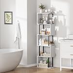 Gadroad 5-Tier Bookshelf, Narrow S-Shaped Geometric Bookcase, Wood Decorative Storage Shelving, Modern Freestanding Display Shelves, Book Shelf Unit for Living Room Bedroom Home Office, White